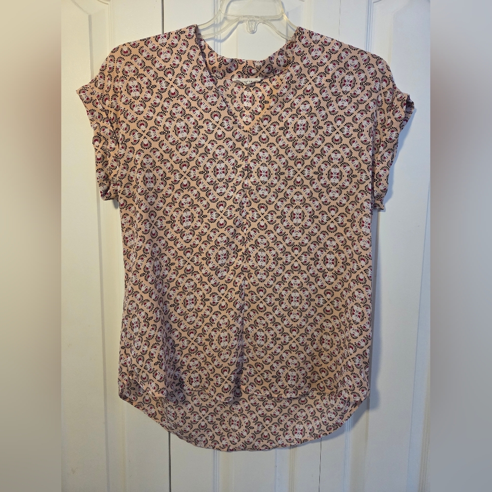 Pleione Pink and Cream Geometric Blouse